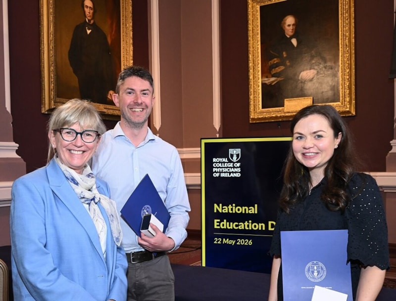 Two of the trainee award winners pictured with Prof Mary Horgan